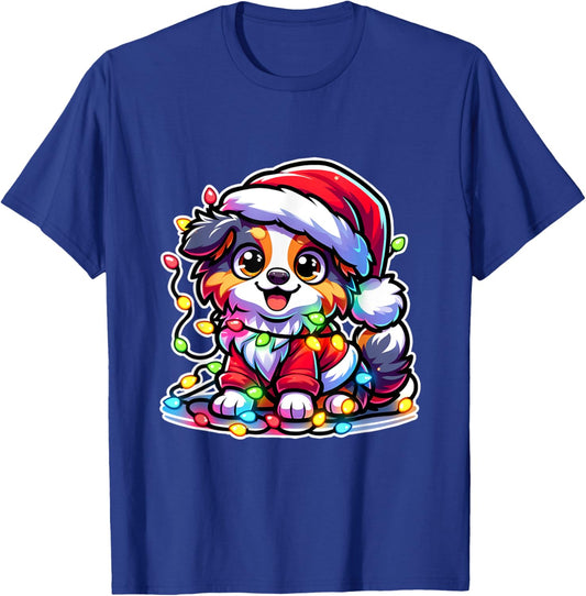Merry Christmas Xmas Australian Shepherd Santa Dog With T-Shirt - T-Shirt | Royal
