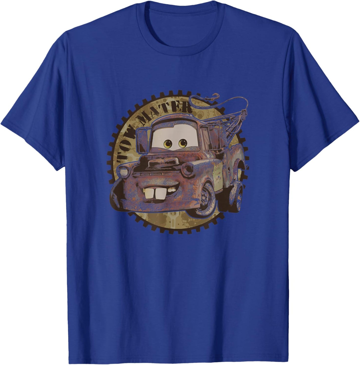 Disney Pixar Cars Tow Mater Rusty Gear Vintage Logo T-Shirt - T-Shirt | Royal