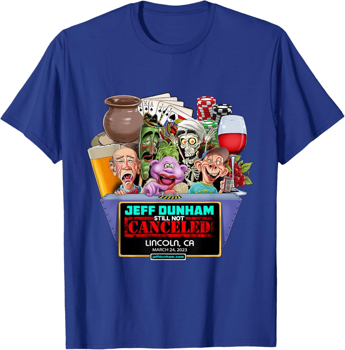 Jeff Dunham Lincoln, CA (2023) T-Shirt - T-Shirt | Royal