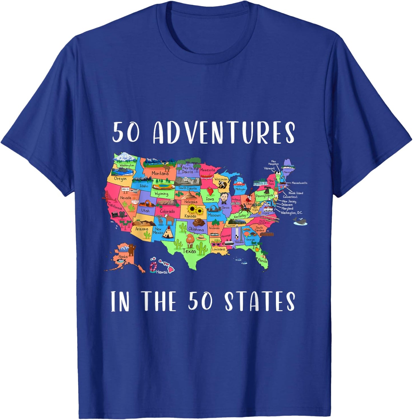 ALL50CLUB Women's USA Travel Map , Black, Small, Short Sleeve, Classic Fit, Crew Collar, , 50 States Map Design T-Shirt - T-Shirt | Royal