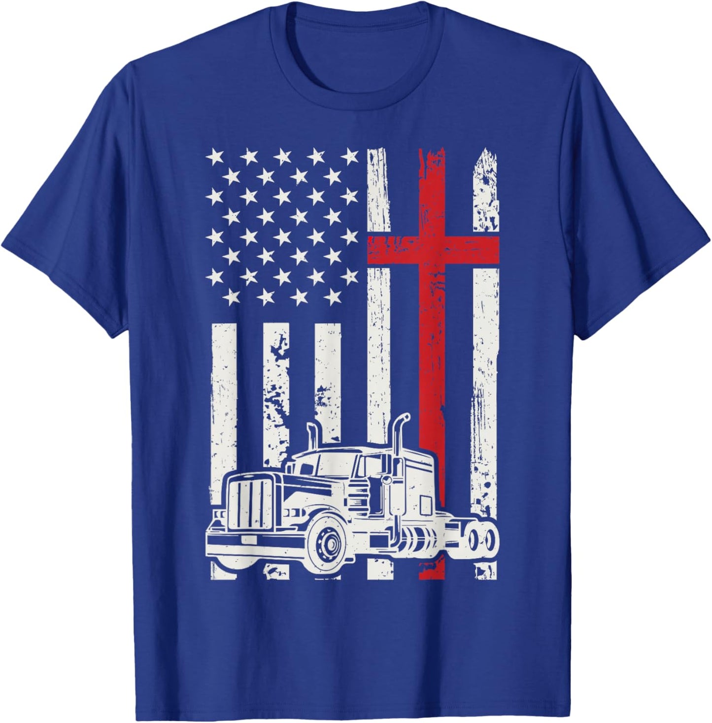 Semi Truck American Flag Christian Truck Driver Patriotic T-Shirt - T-Shirt | Royal