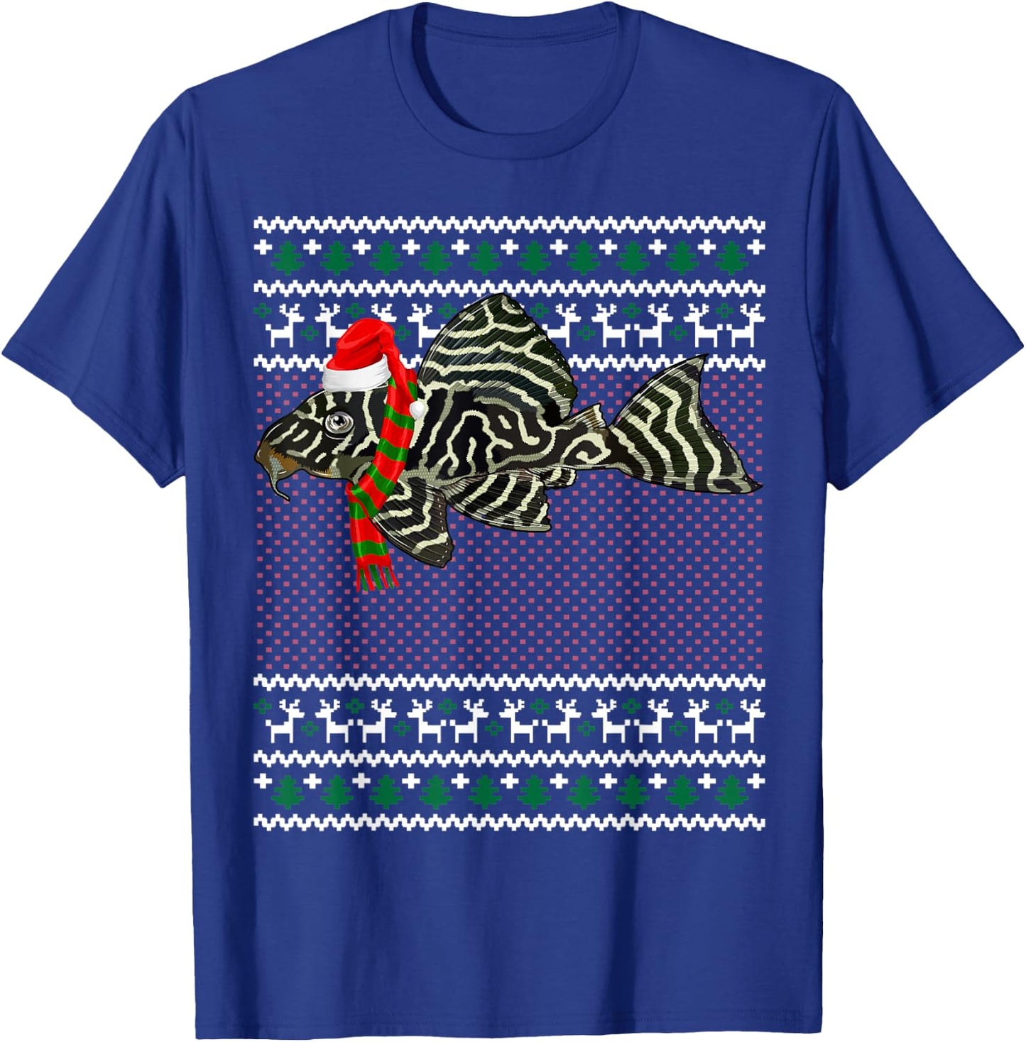 Funny Xmas Santa Hat Tiger Plecos Ugly Christmas T-Shirt - T-Shirt | Royal