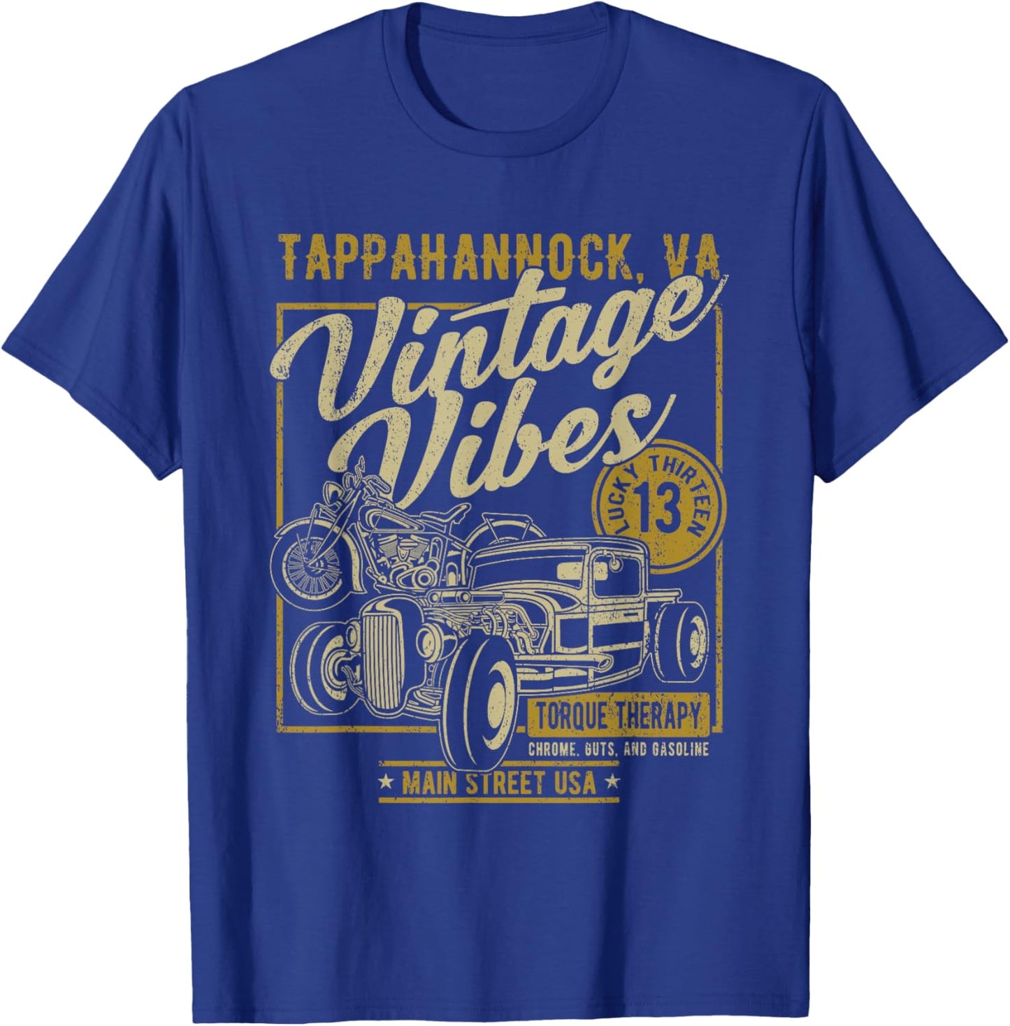 Tappahannock Virginia USA Vintage Hotrod Motorcycle Design T-Shirt - T-Shirt | Royal