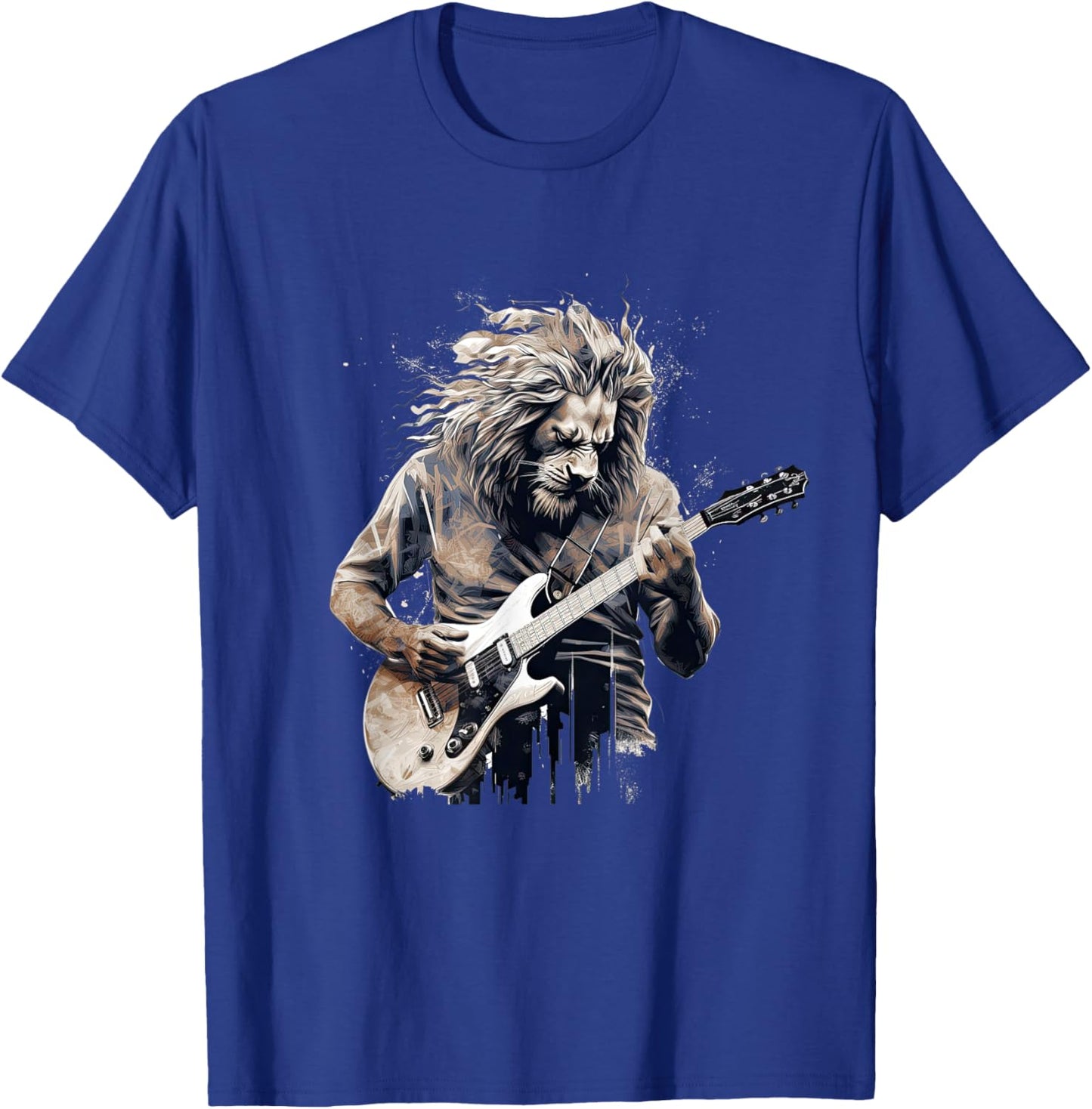 Awesome Lion Playing Electric Guitar T-Shirt - T-Shirt | Royal