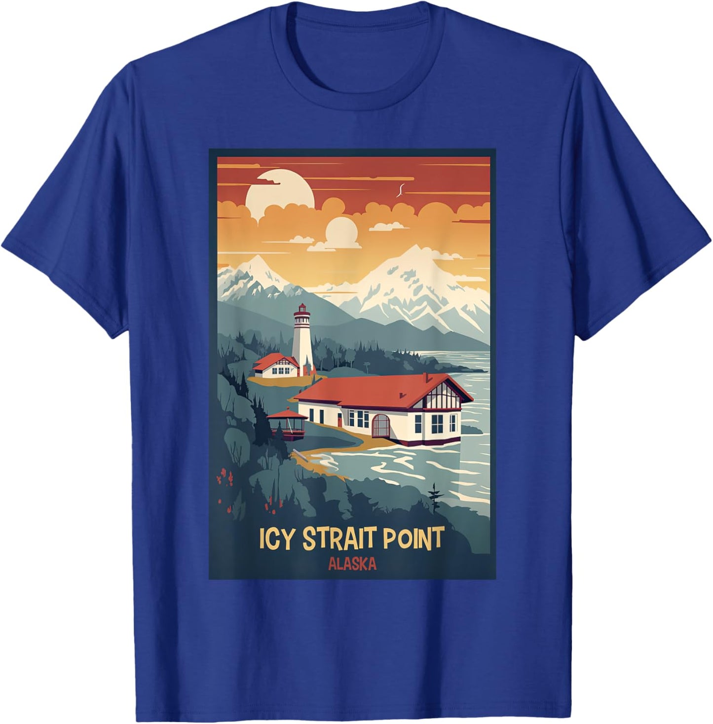 Icy Strait Point, Alaska Retro Travel Poster Graphic T-Shirt - T-Shirt | Royal