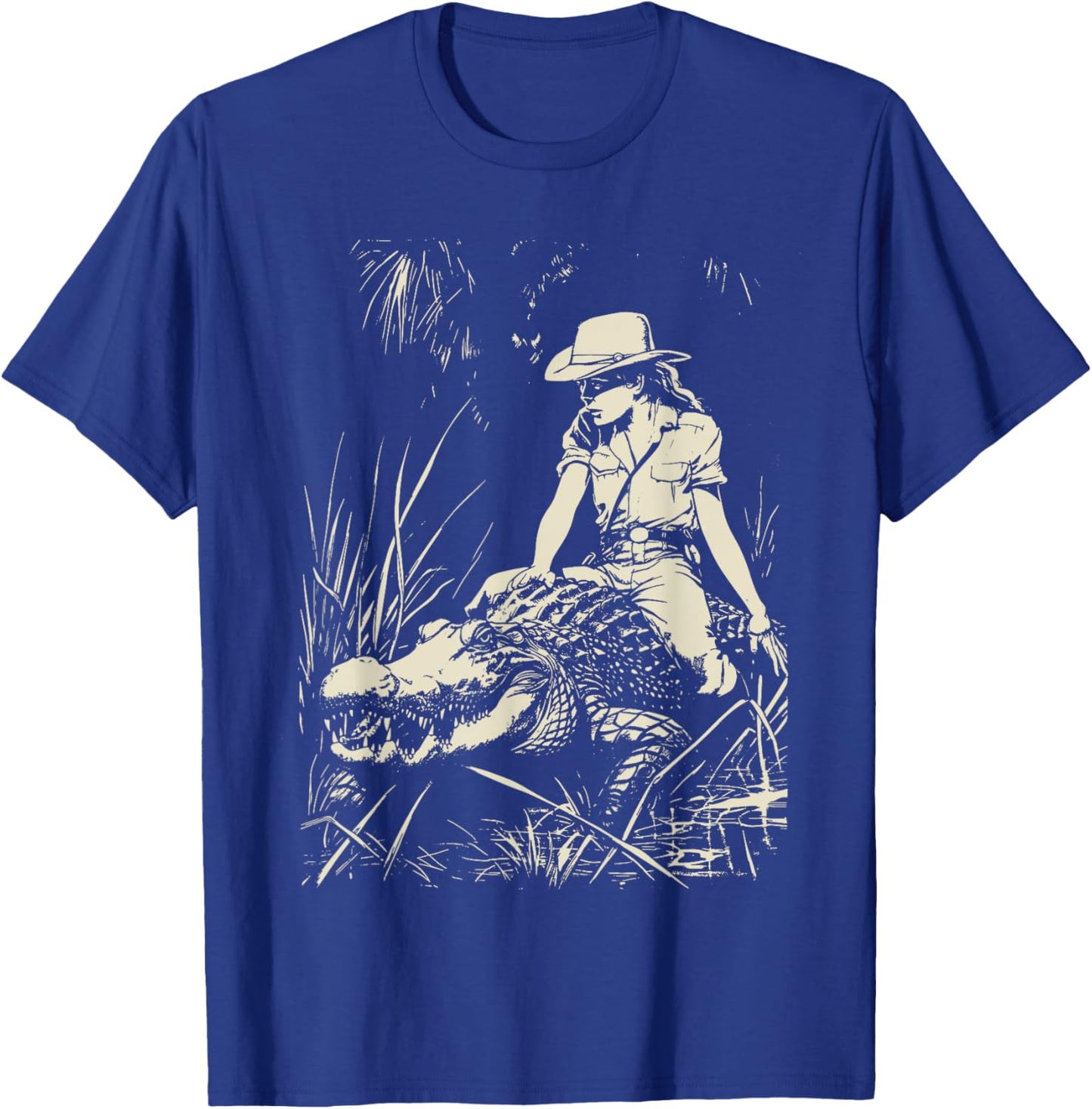 Girl riding Alligator | Weird Funny Florida Crocodile Meme T-Shirt - T-Shirt | Royal