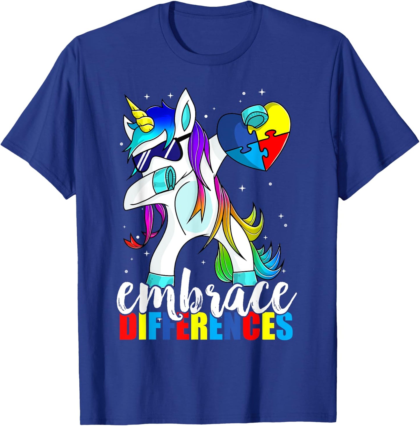 Dabbing Unicorn Embrace Differences Boys Girls Kids Adults T-Shirt - T-Shirt | Royal