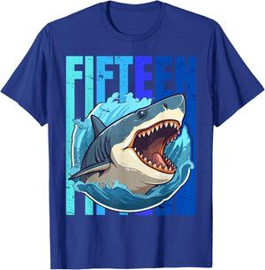 15 Year Old - 15th Birthday Boy Shark T-Shirt - T-Shirt | Royal
