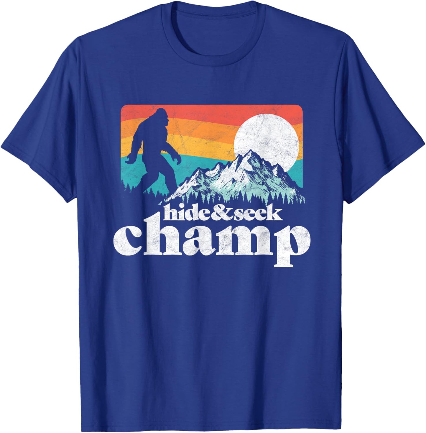 Hide & Seek Champ Funny Bigfoot Mountains T-Shirt - T-Shirt | Royal