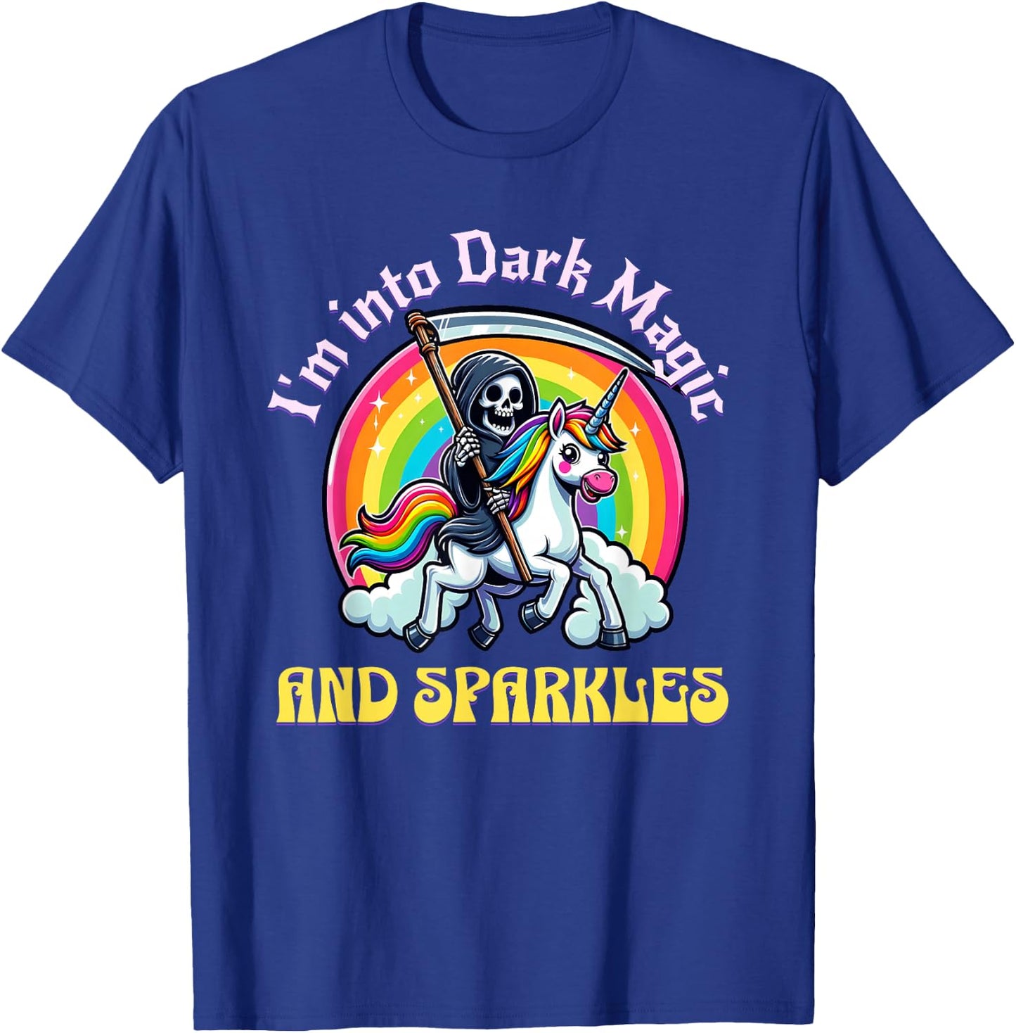 Dark Magic and Sparkles, Grim Reaper, Unicorn and Rainbow T-Shirt - T-Shirt | Royal