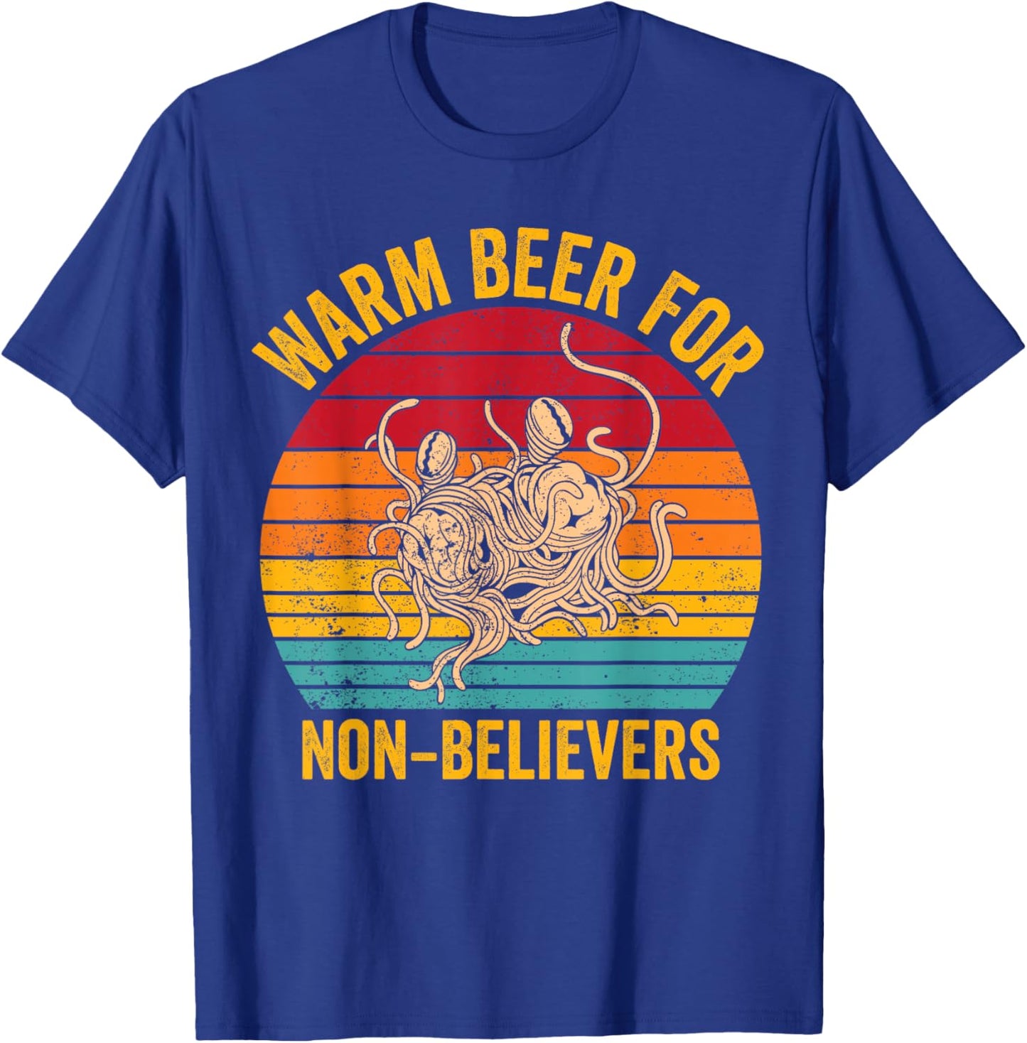 Flying Spaghetti Monster Retro Warm Beer For Non-Believers T-Shirt - T-Shirt | Royal