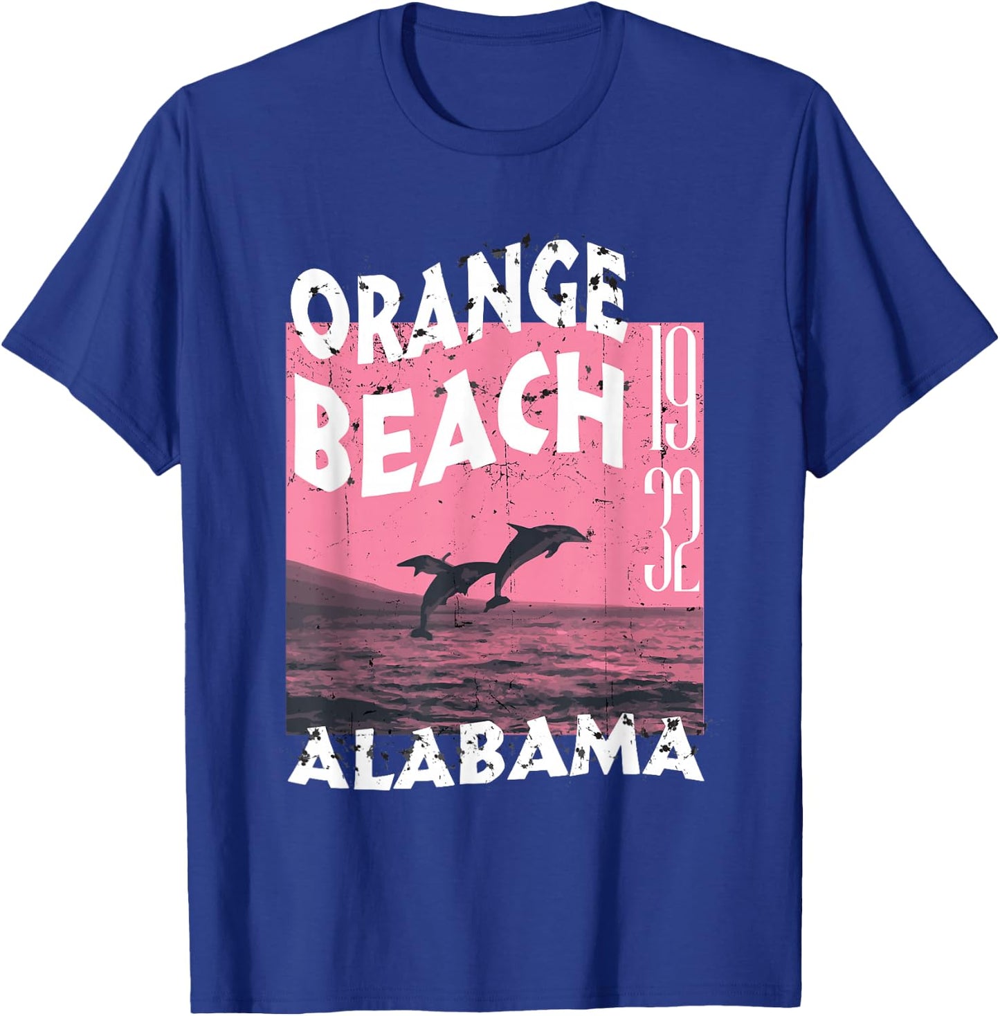 Dolphin In Orange Beach Alabama Vintage Distressed T-Shirt - T-Shirt | Royal