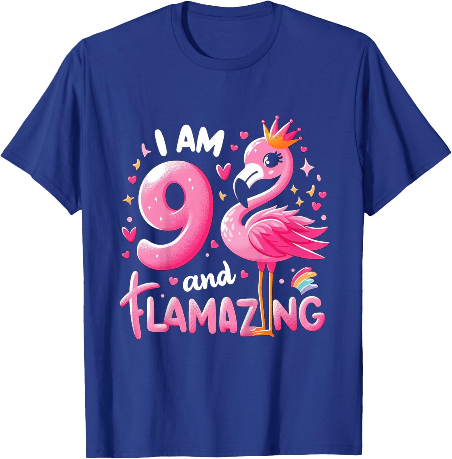 9 And Flamazing Nine Years Old 9th Birthday Flamingo T-Shirt - T-Shirt | Royal