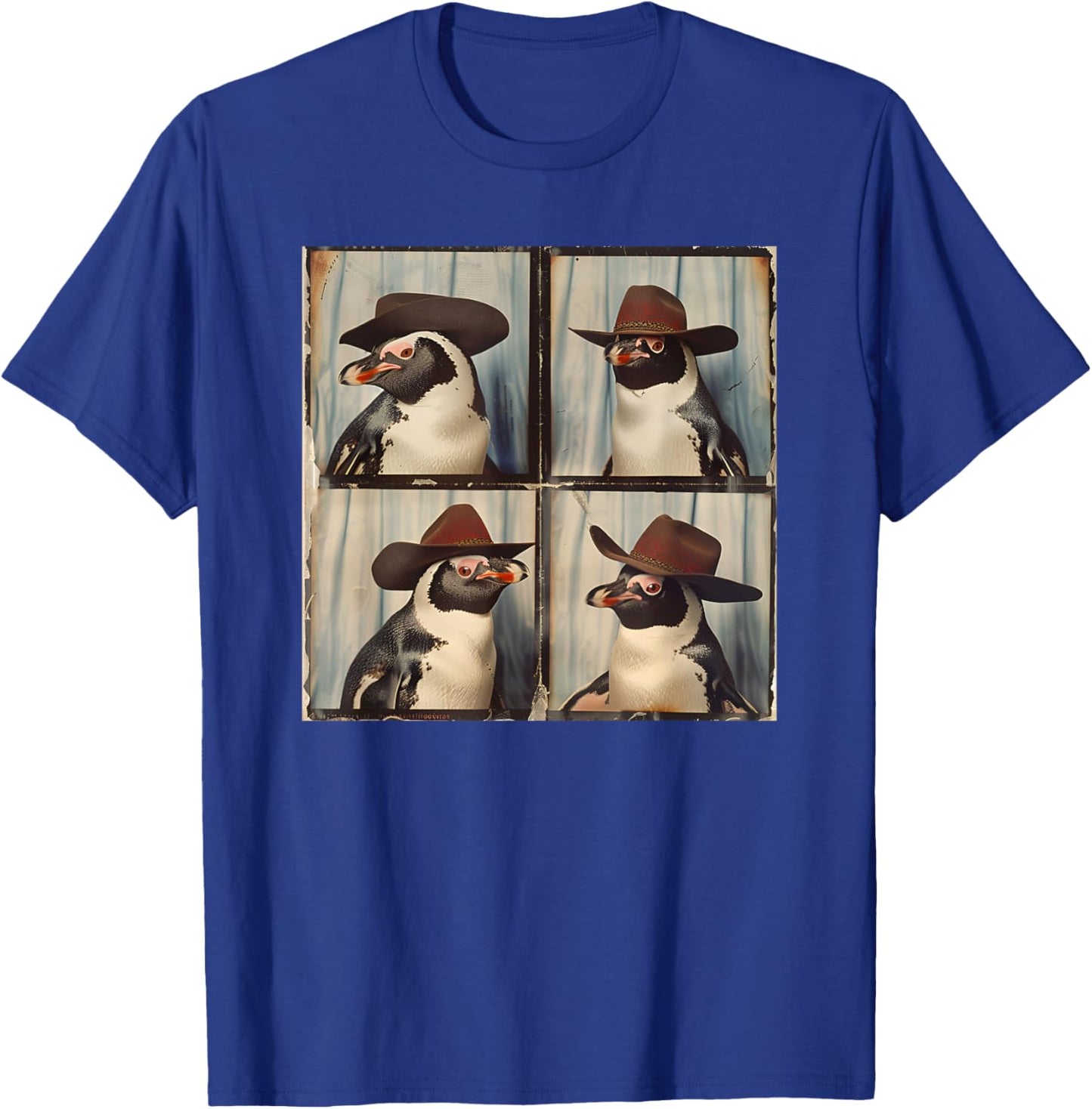 Penguin In Hat Funny Zoo Animal Photobooth Penguin Cowboy T-Shirt - T-Shirt | Royal