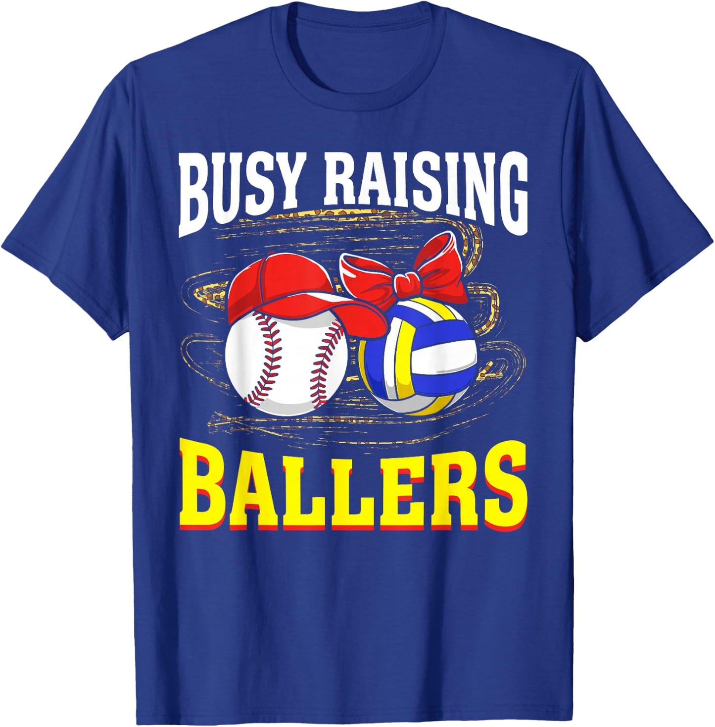 Busy Raising Ballers baseball volleyball mom leopard women T-Shirt - T-Shirt | Royal