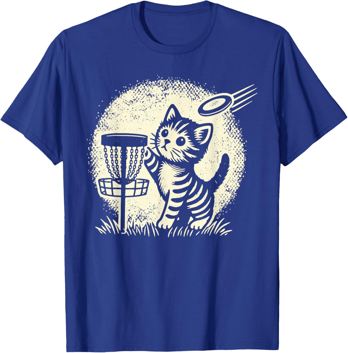 Vintage Cute Kitten Playing Disc Golf Golfing Golfer Cat T-Shirt - T-Shirt | Royal