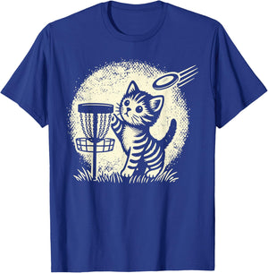 Vintage Cute Kitten Playing Disc Golf Golfing Golfer Cat T-Shirt - T-Shirt | Royal