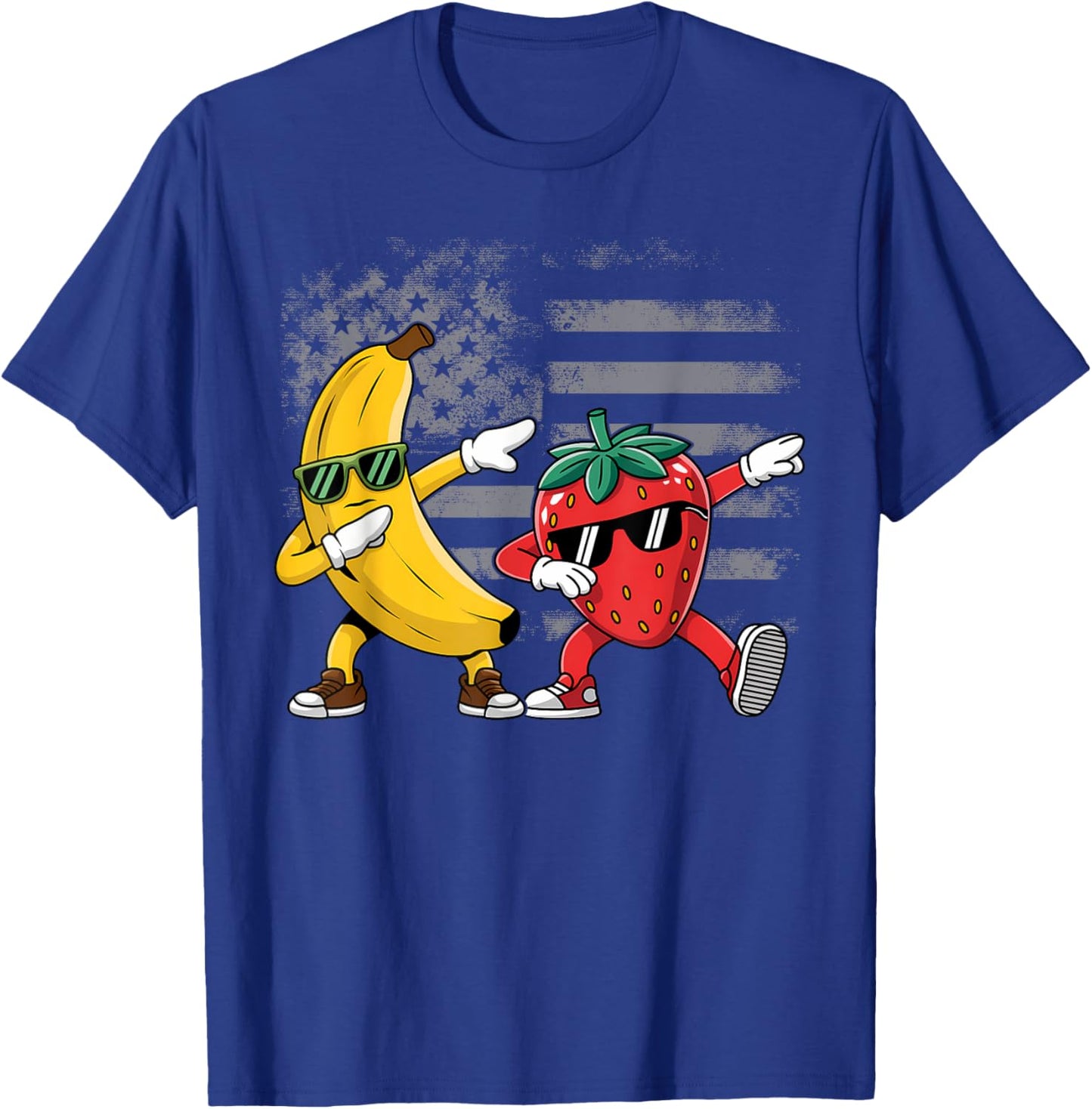 Dabbing Yellow Banana & Strawberry Funny Fruit Dab Dancing T-Shirt - T-Shirt | Royal