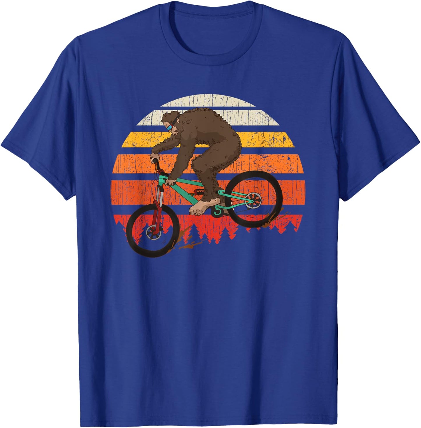 Retro Mountain Biking MTB Funny Bigfoot Riding Bike Gift T-Shirt - T-Shirt | Royal