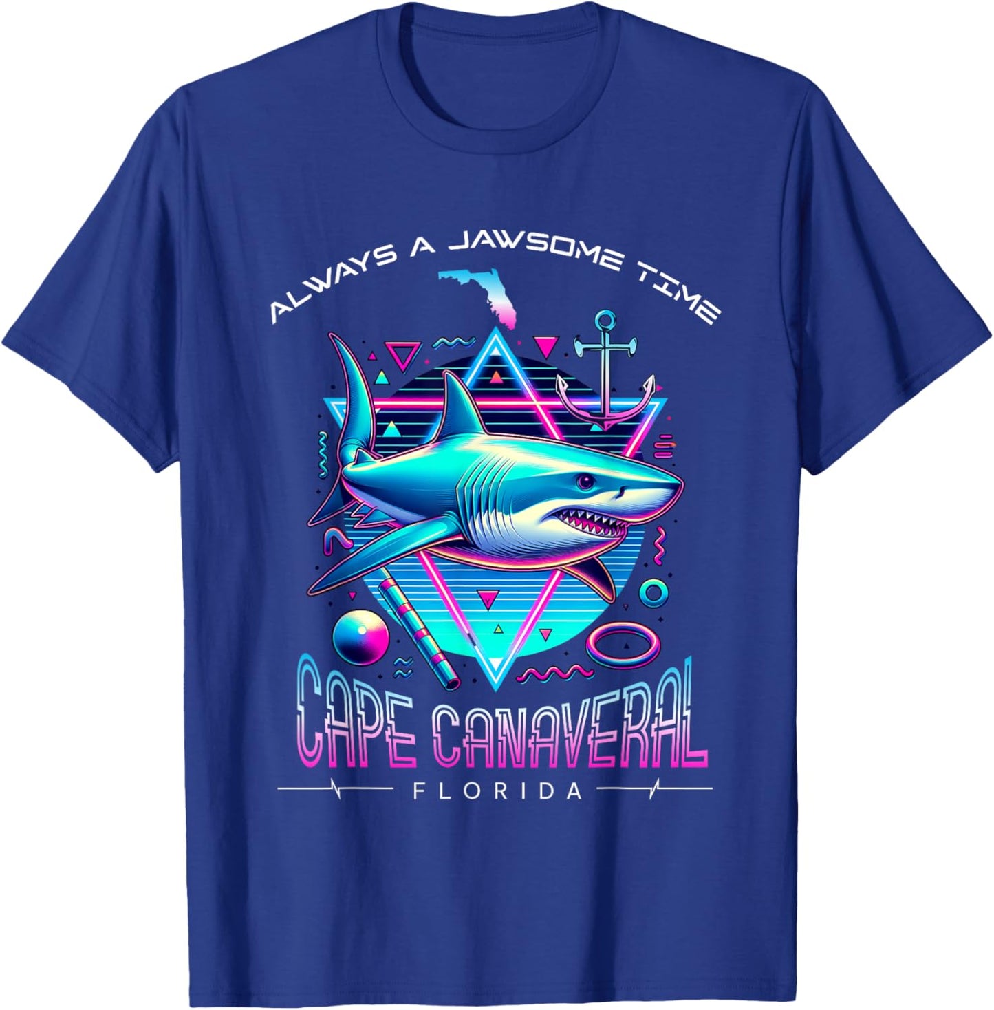 Cape Canaveral FL Shark Retro 80s Funny Souvenir T-Shirt - T-Shirt | Royal