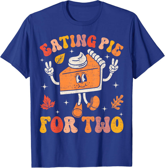 Eating Pumpkin Pie For Two Thanksgiving Pregnancy Announcement - Black, Small, -Adults, Short Sleeve, , Thanksgiving, Pregnancy Announcement T-Shirt - T-Shirt | Royal
