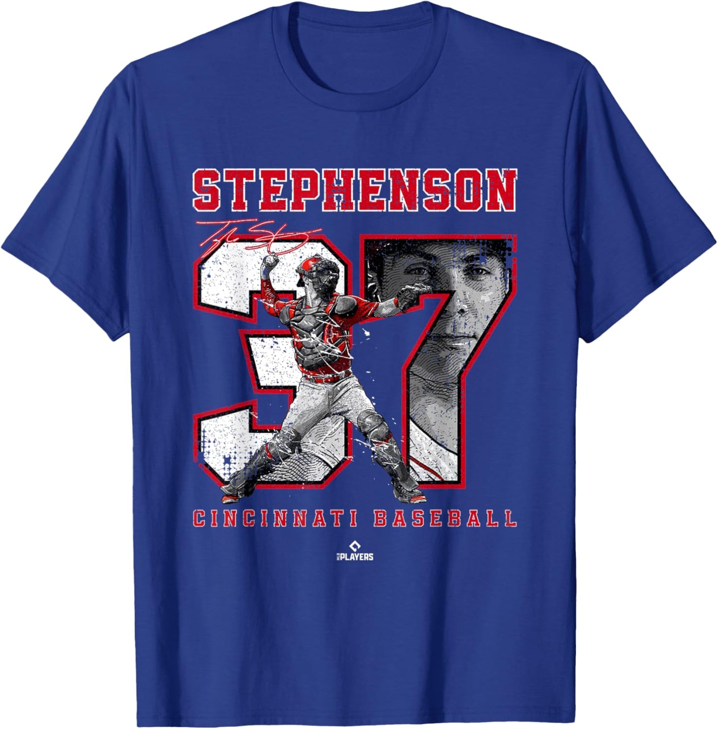Number and Portrait Tyler Stephenson Cincinnati MLBPA T-Shirt - T-Shirt | Royal