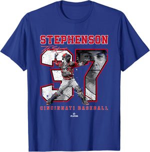 Number and Portrait Tyler Stephenson Cincinnati MLBPA T-Shirt - T-Shirt | Royal