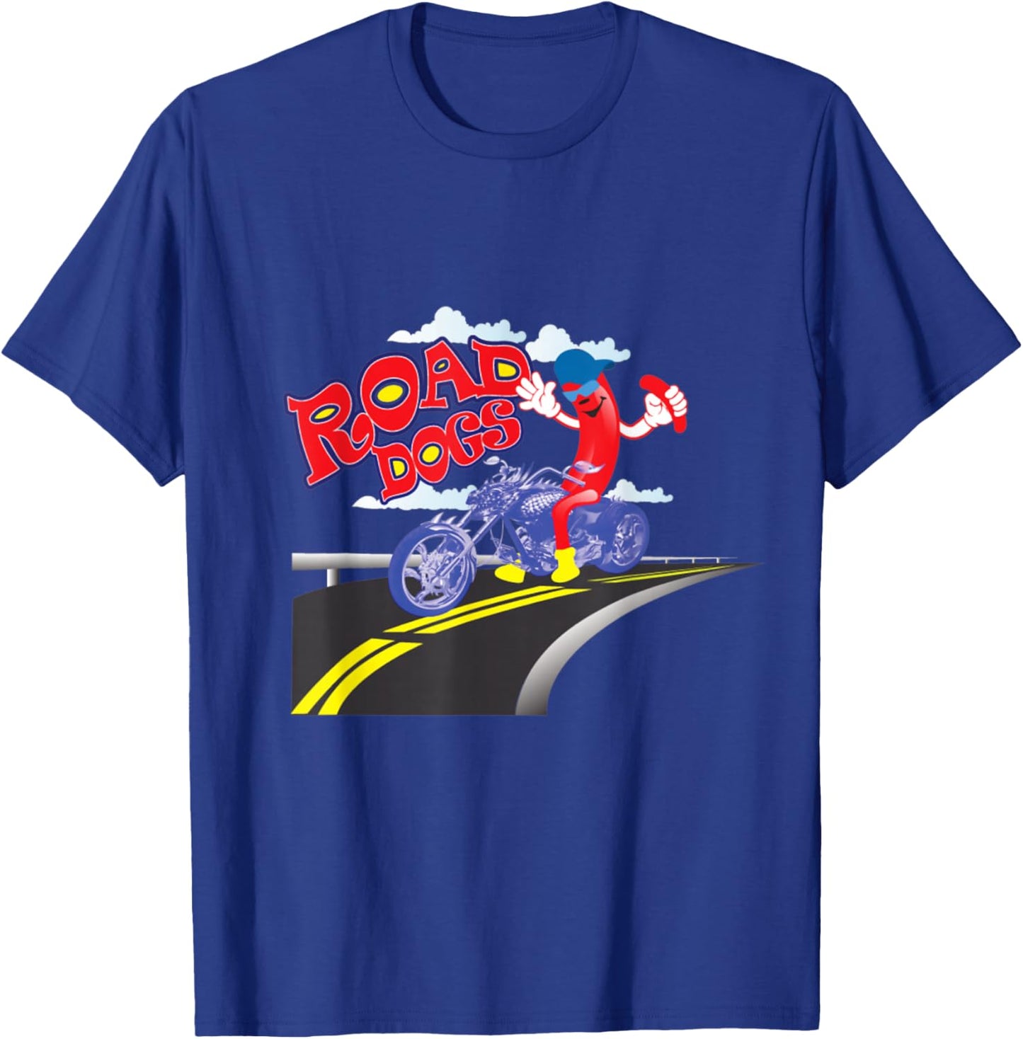Funny Motorcycle Hot Dog Road Dogs Food Truck Hot Dog Cart T-Shirt - T-Shirt | Royal