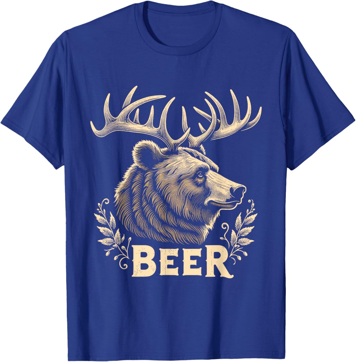 Beer Funny Vintage Design Bear with Deer Antlers for Drinker T-Shirt - T-Shirt | Royal