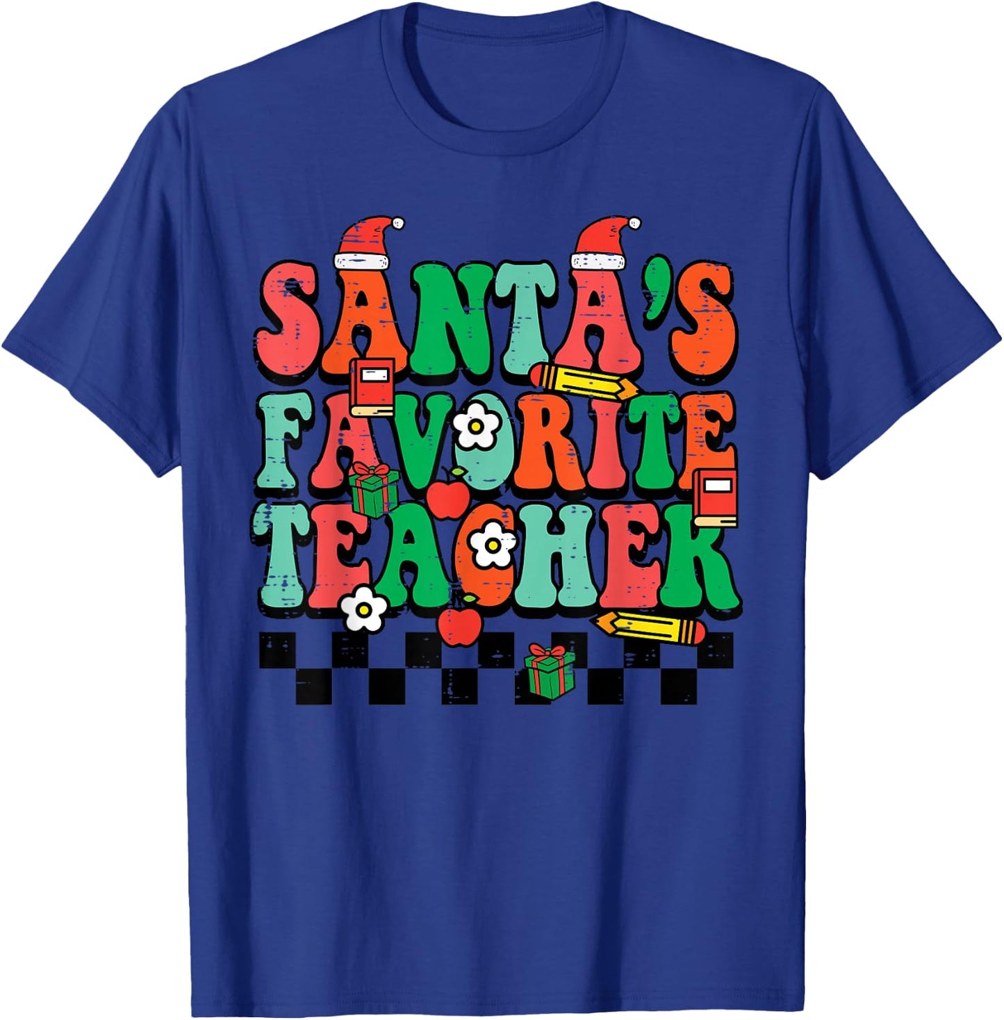 Santas Favorite Teacher Retro Groovy Christmas Xmas Women T-Shirt - T-Shirt | Royal