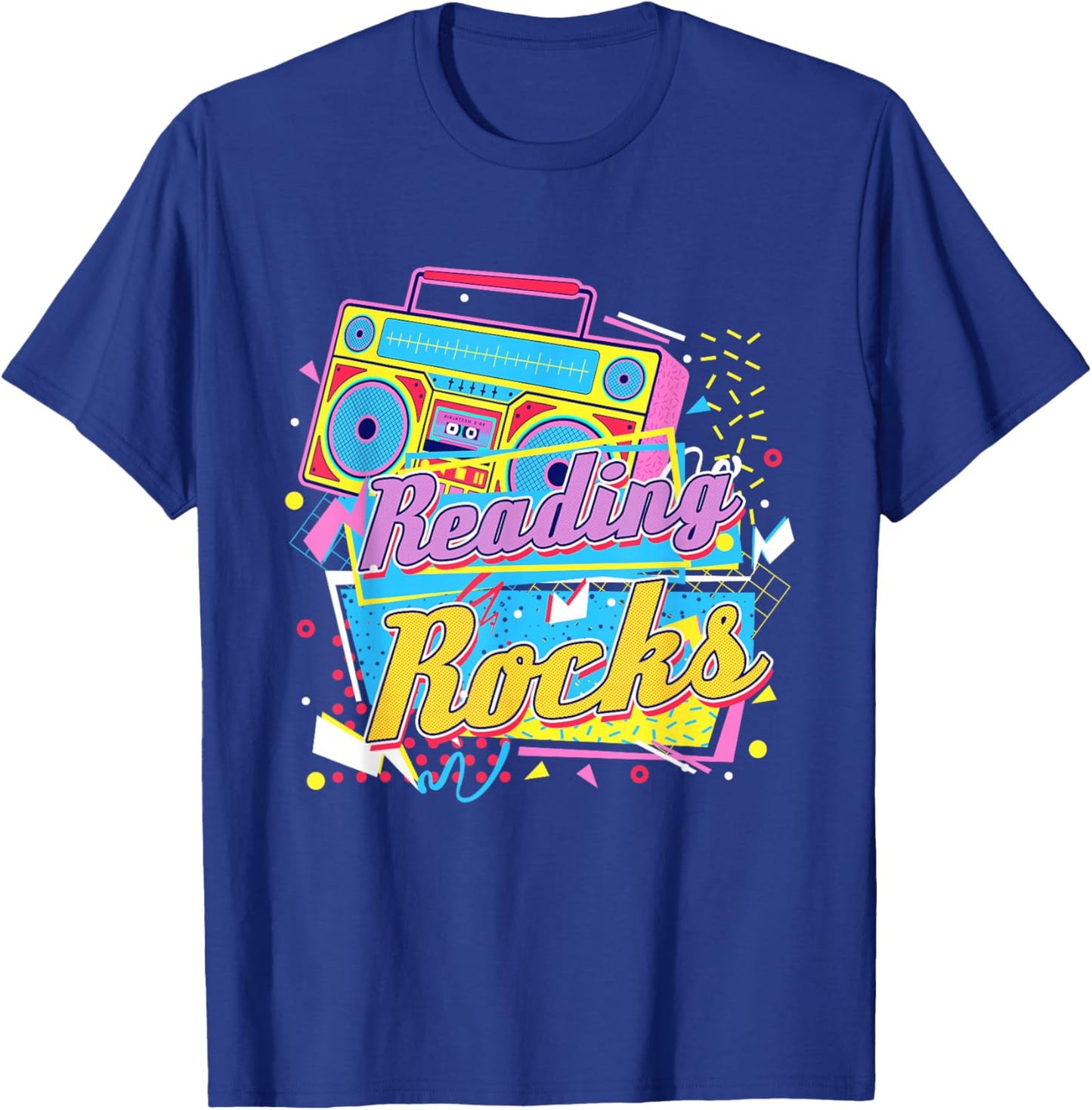80's Reading Book Lover Reading Rocks - Black, Small, -Adults, Casual, Short Sleeve, , , Book Lover T-Shirt - T-Shirt | Royal