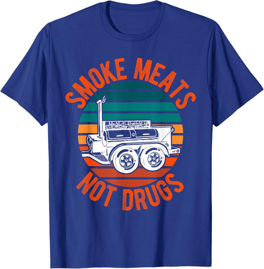 Smoke Meats Not Drugs Funny BBQ Grill Smoker Vintage Sunset Women T-Shirt - T-Shirt | Royal