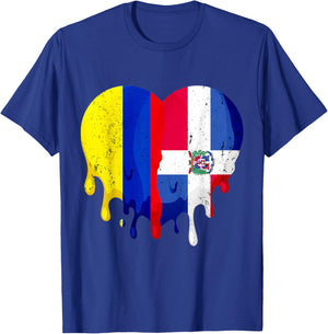 Colombia Dominican Republic Flag Heart Citizen Patriot T-Shirt - T-Shirt | Royal