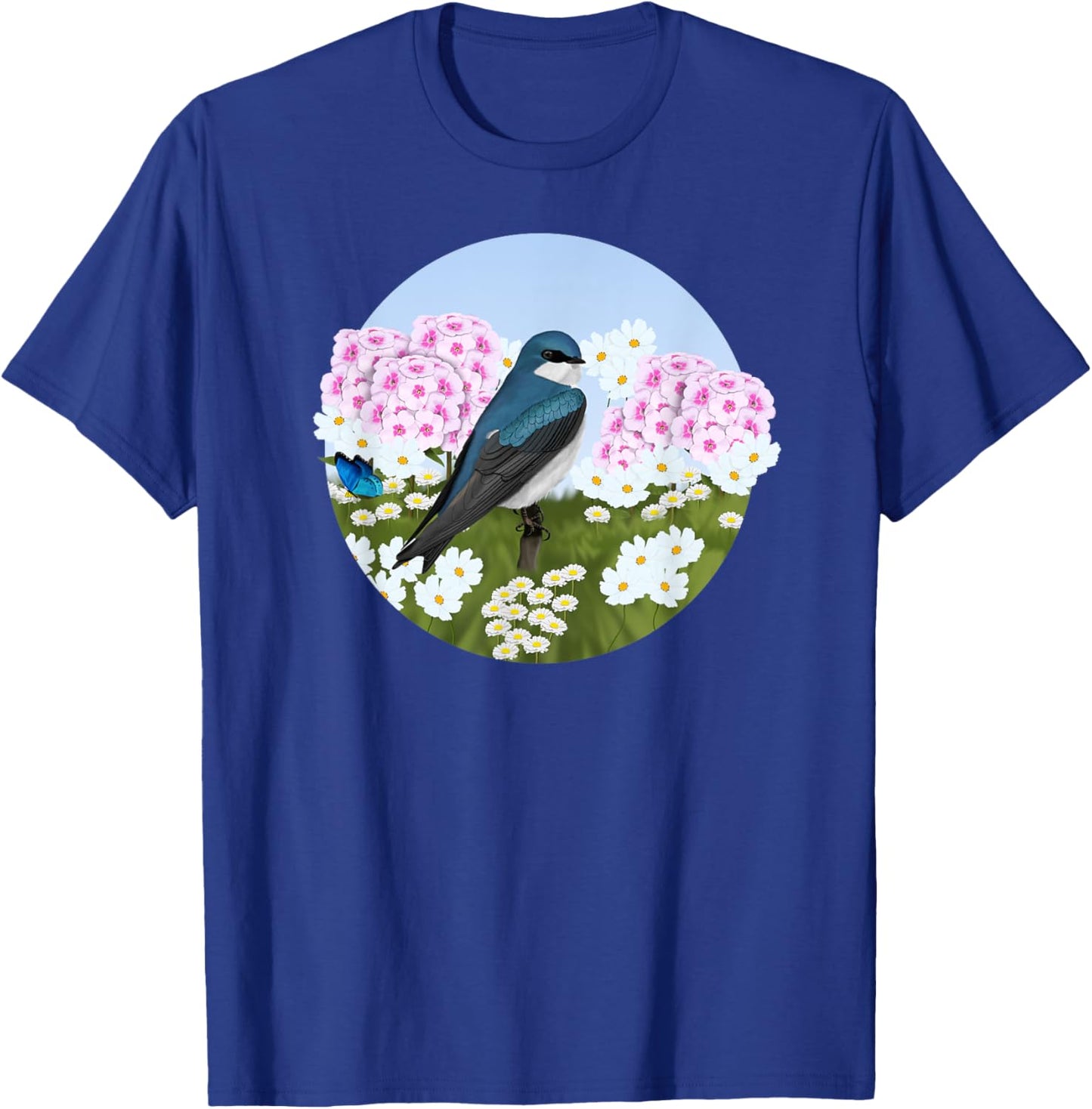 Tree Swallow Summer Flowers Birder Bird Watching Biologist Women Kids T-Shirt - T-Shirt | Royal