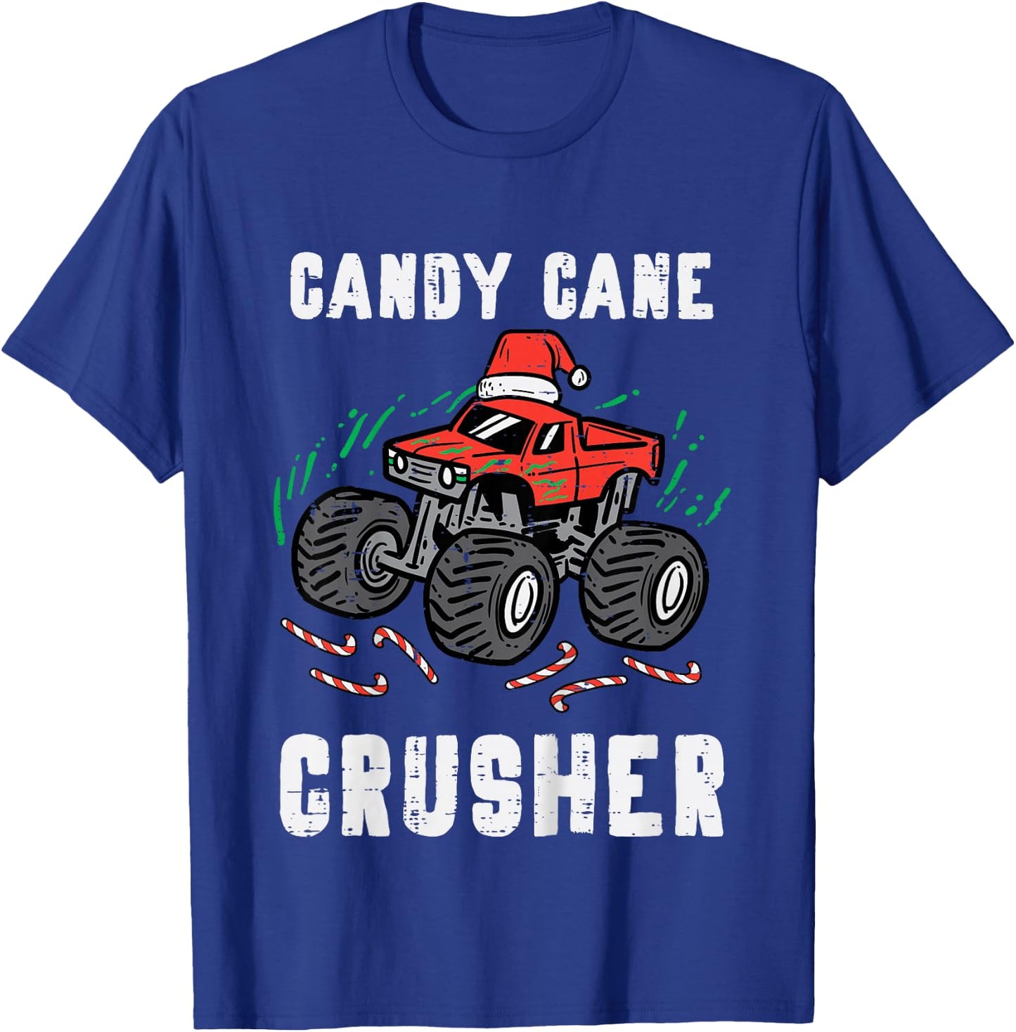 Kids Christmas Monster Truck Candy Cane Crusher Xmas Boys Kids T-Shirt - T-Shirt | Royal