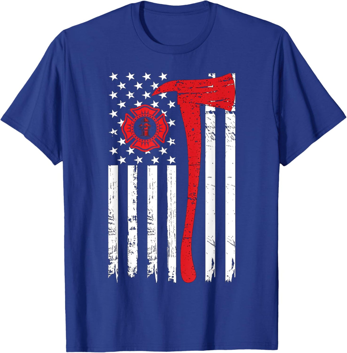 Wildland Firefighter Axe American Flag Fireman T-Shirt - T-Shirt | Royal