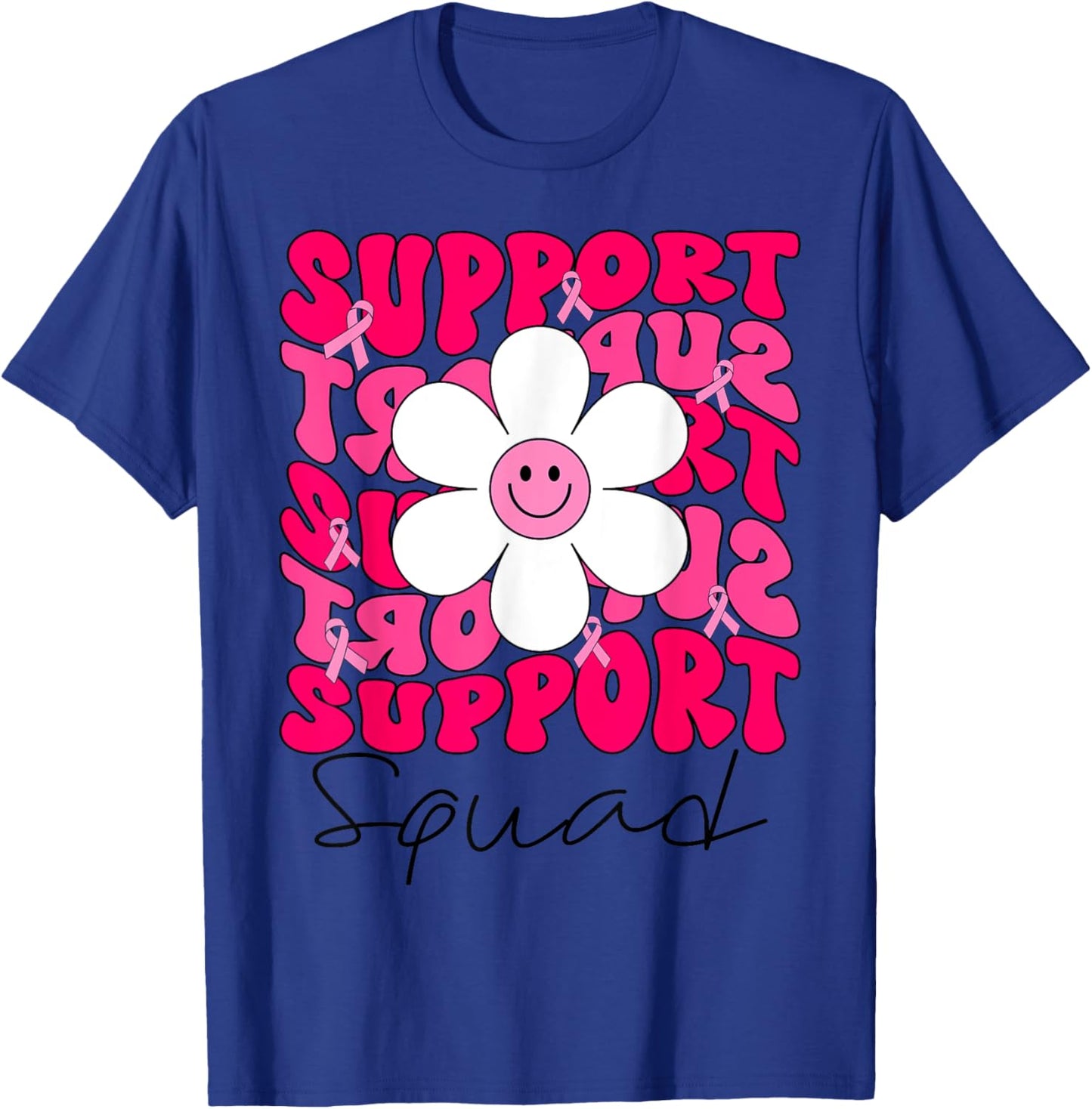 Support Squad Breast Cancer Awareness Pink Ribbon Groovy T-Shirt - T-Shirt | Royal