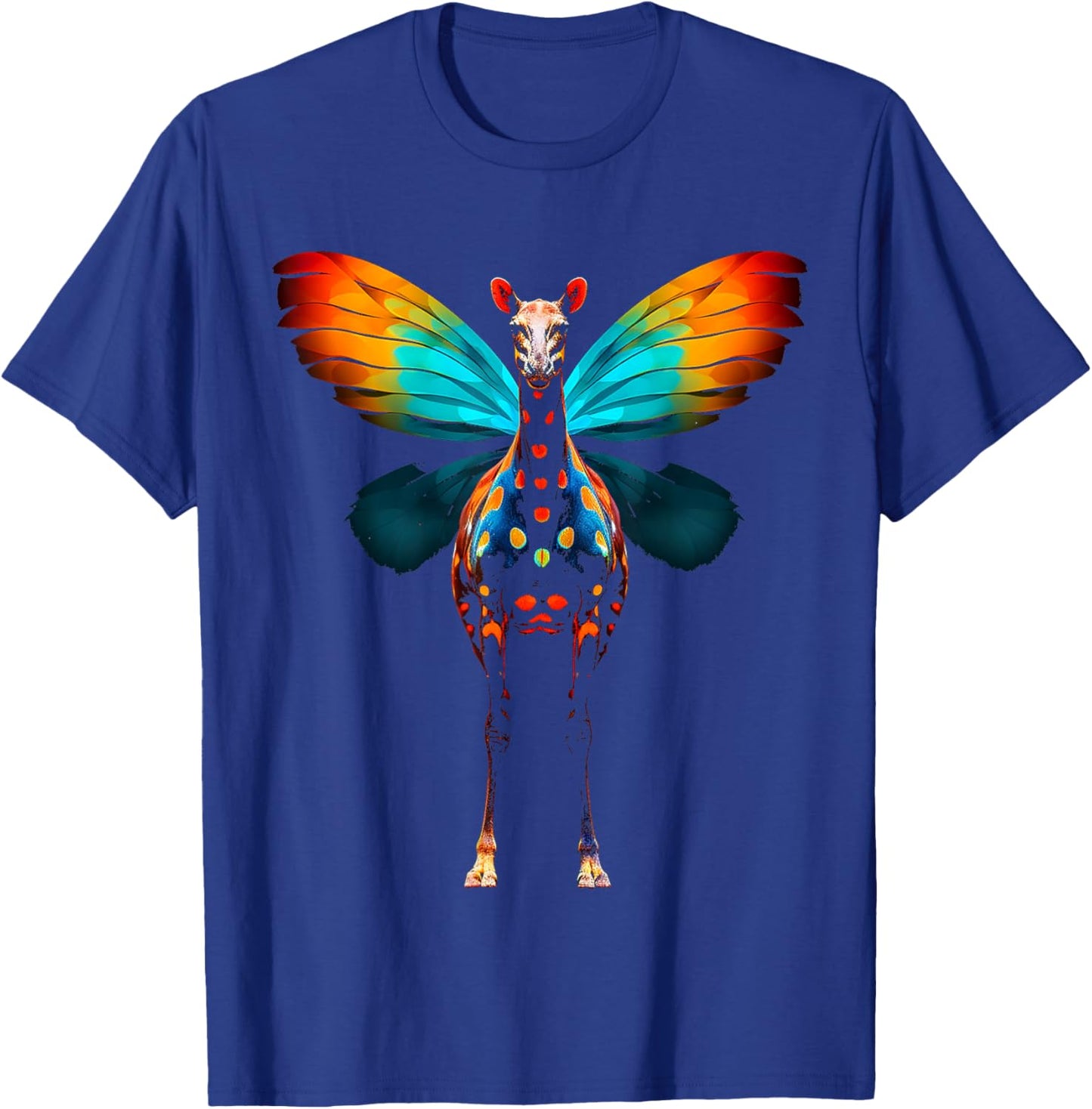 Giraffe Colorful Animal Butterfly Graphic Art Giraffe T-Shirt - T-Shirt | Royal