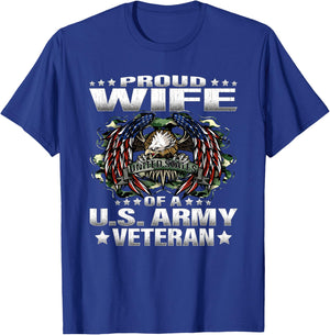 Proud Wife of A US Army Veteran Military Vet's Spouse T-Shirt - T-Shirt | Royal