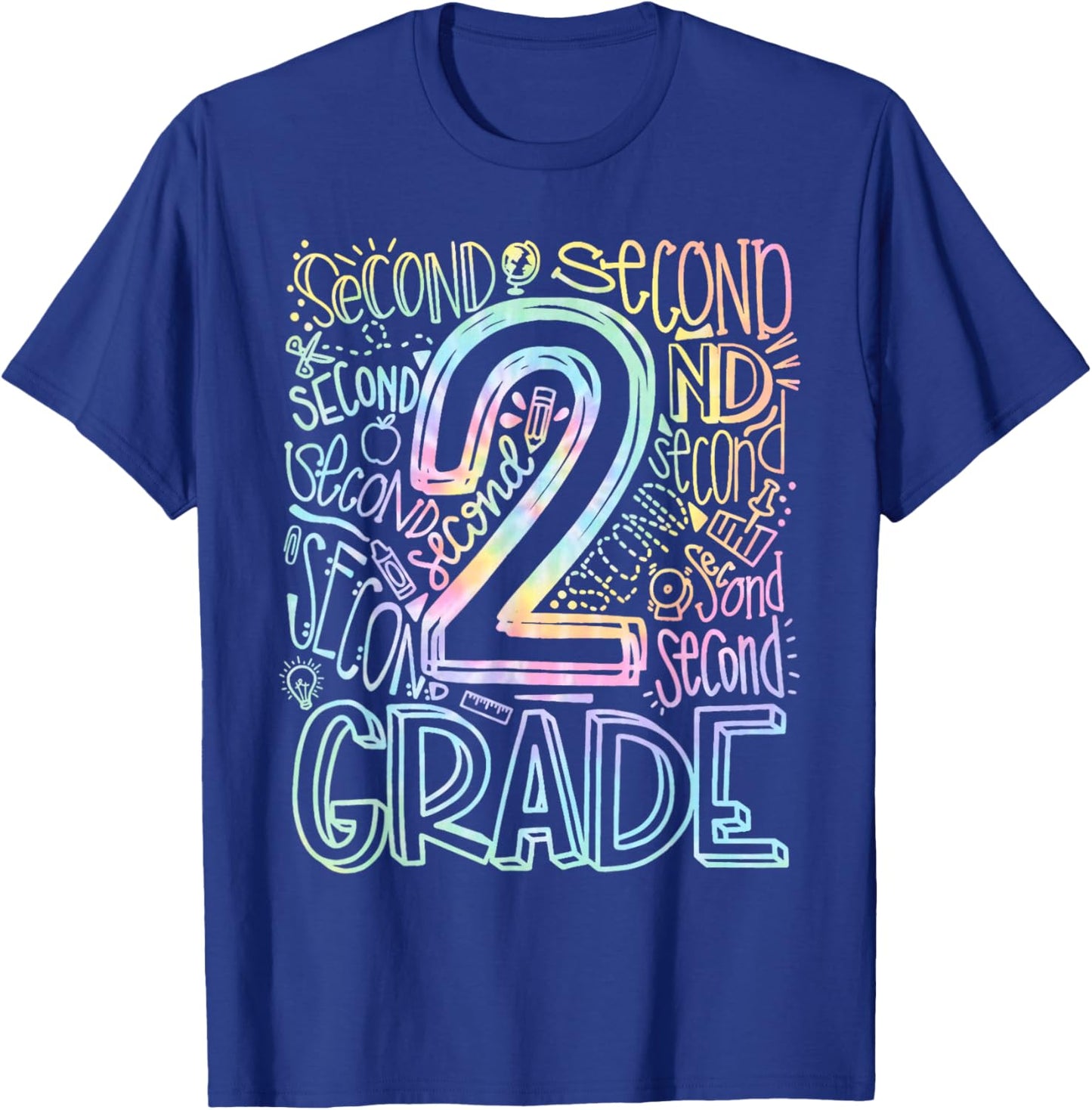 Tie Dye 2nd Grade Typography Team Second Grade Teacher Gift T-Shirt - T-Shirt | Royal