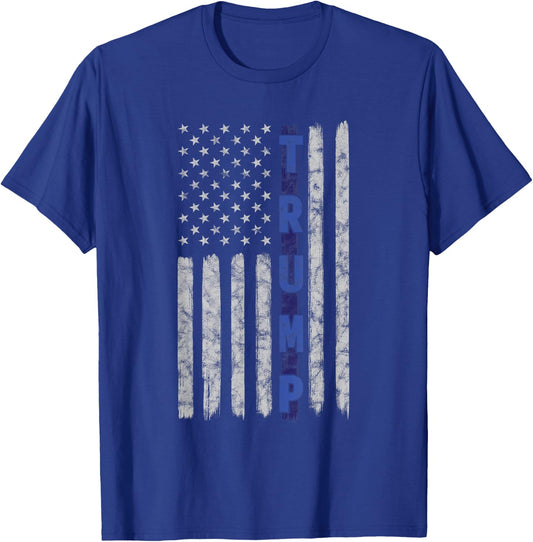 Police Thin Blue Line Trump American Flag USA T-Shirt - T-Shirt | Royal