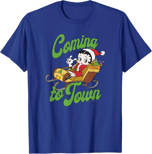 Betty Boop Christmas Coming To Town Santa Sleigh Betty T-Shirt - T-Shirt | Royal