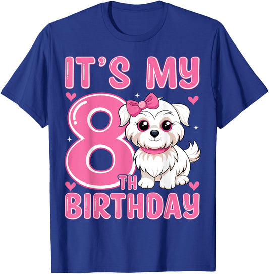 It's My 8th Birthday Cute Puppy Dog Kids 8 Years Old T-Shirt - T-Shirt | Royal
