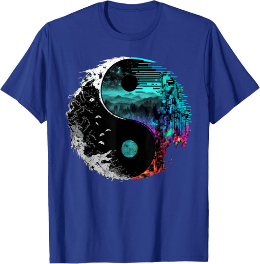 Harmonious Glitch Yin Yang - Black, -Adults, Small T-Shirt - T-Shirt | Royal