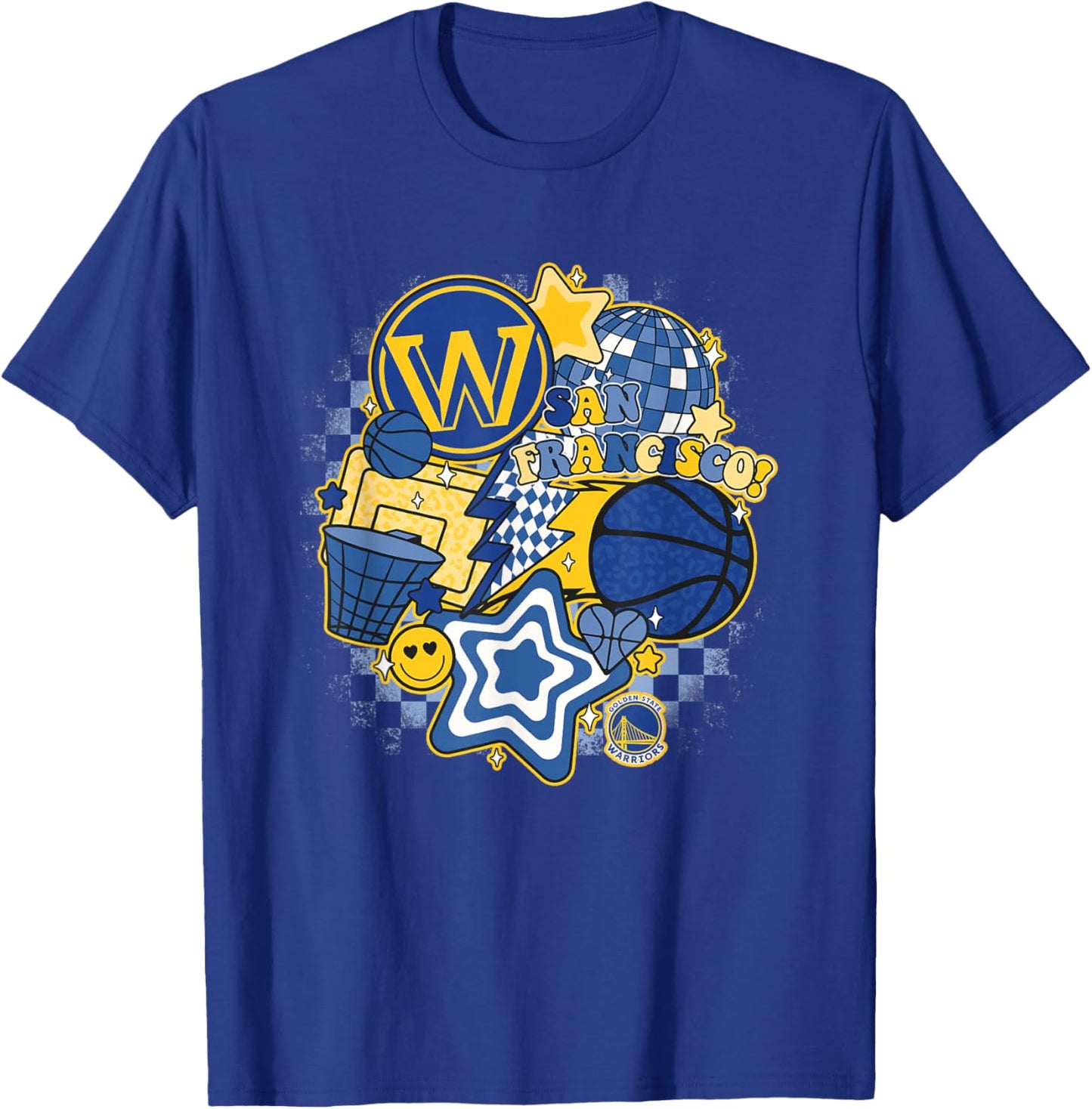 NBA Golden State Warriors Psychedelic Basketball Collage T-Shirt - T-Shirt | Royal