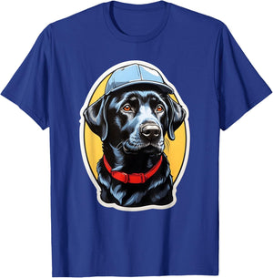 Baseball Bark - Black Lab Dog Wearing Baseball Hat Men Women Kids T-Shirt - T-Shirt | Royal