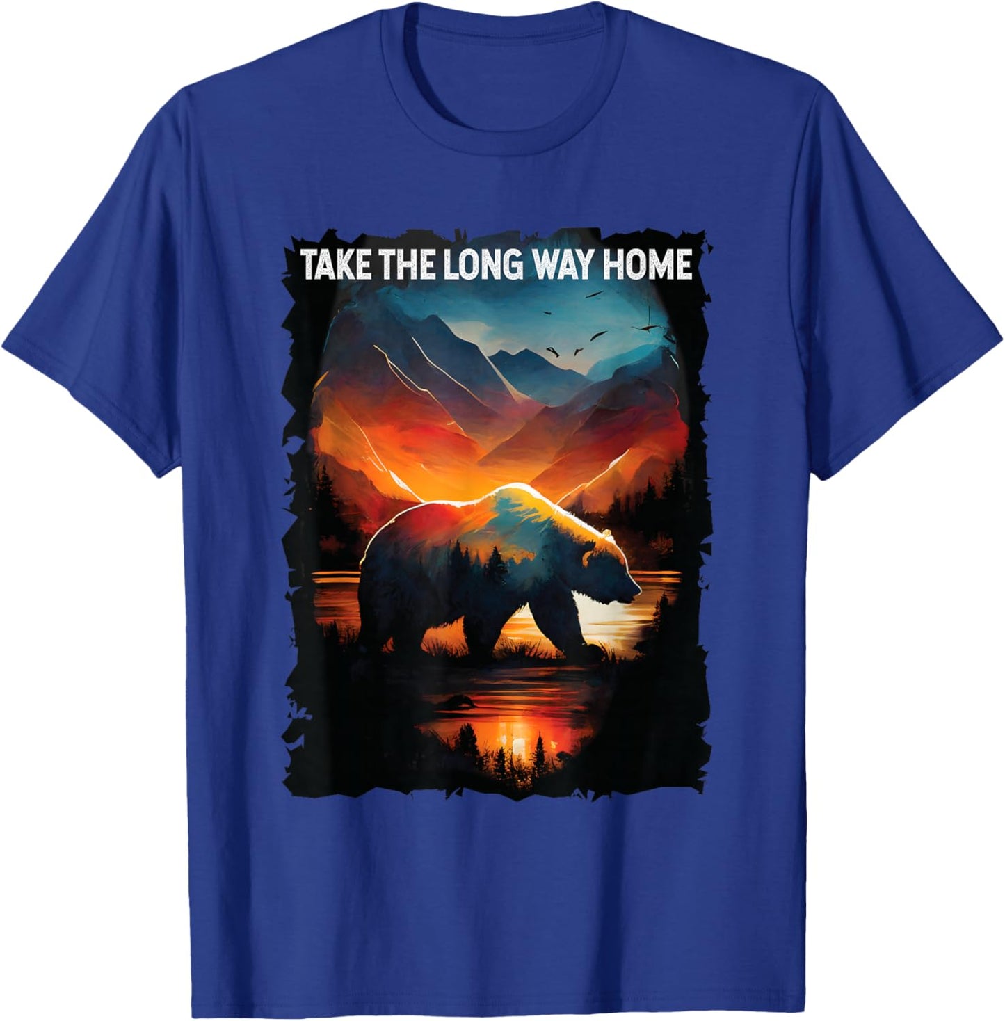 Take The Long Way Home bear hiking camping mountains T-Shirt - T-Shirt | Royal