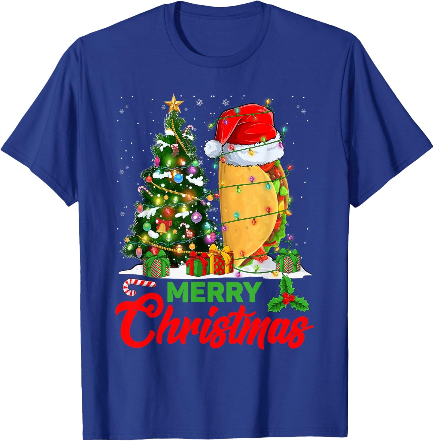 Funny Taco Christmas Tree Lights Mexican Food Lover Xmas T-Shirt - T-Shirt | Royal