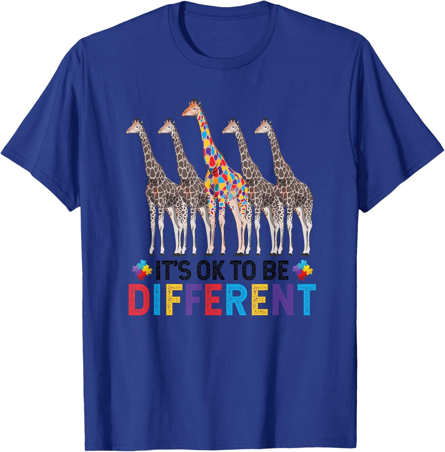 Autism Awareness Cute Giraffe Animal It's Ok To Be Different T-Shirt - T-Shirt | Royal