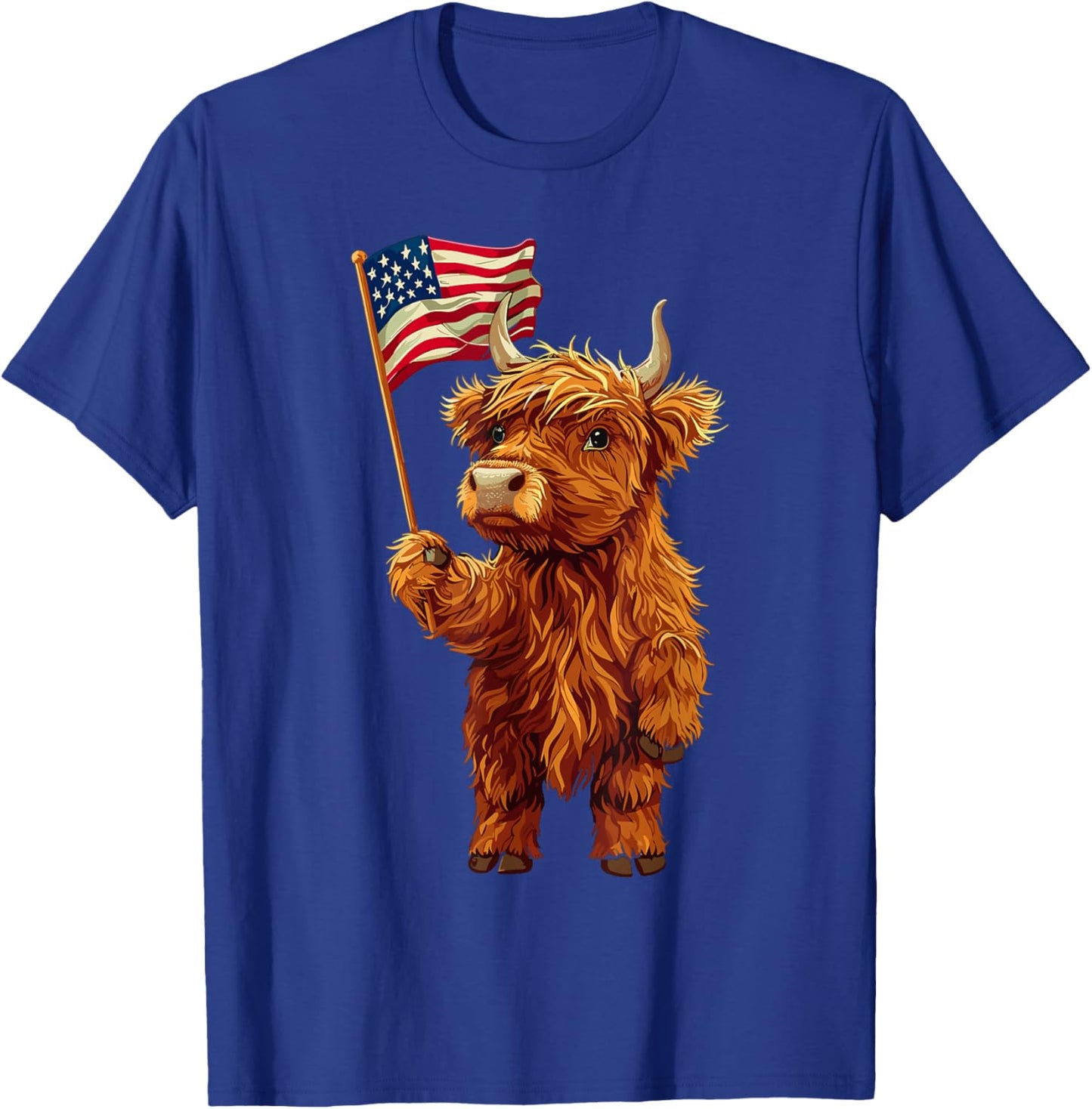 Highland Cow Patriotic Farmer 4th Of July USA American Flag Men T-Shirt - T-Shirt | Royal